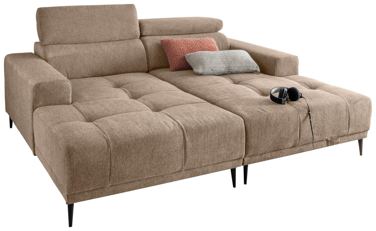 ECKSOFA in Chenille Hellbraun  - Hellbraun/Schwarz, Konventionell, Textil/Metall (200/188cm) - Livetastic