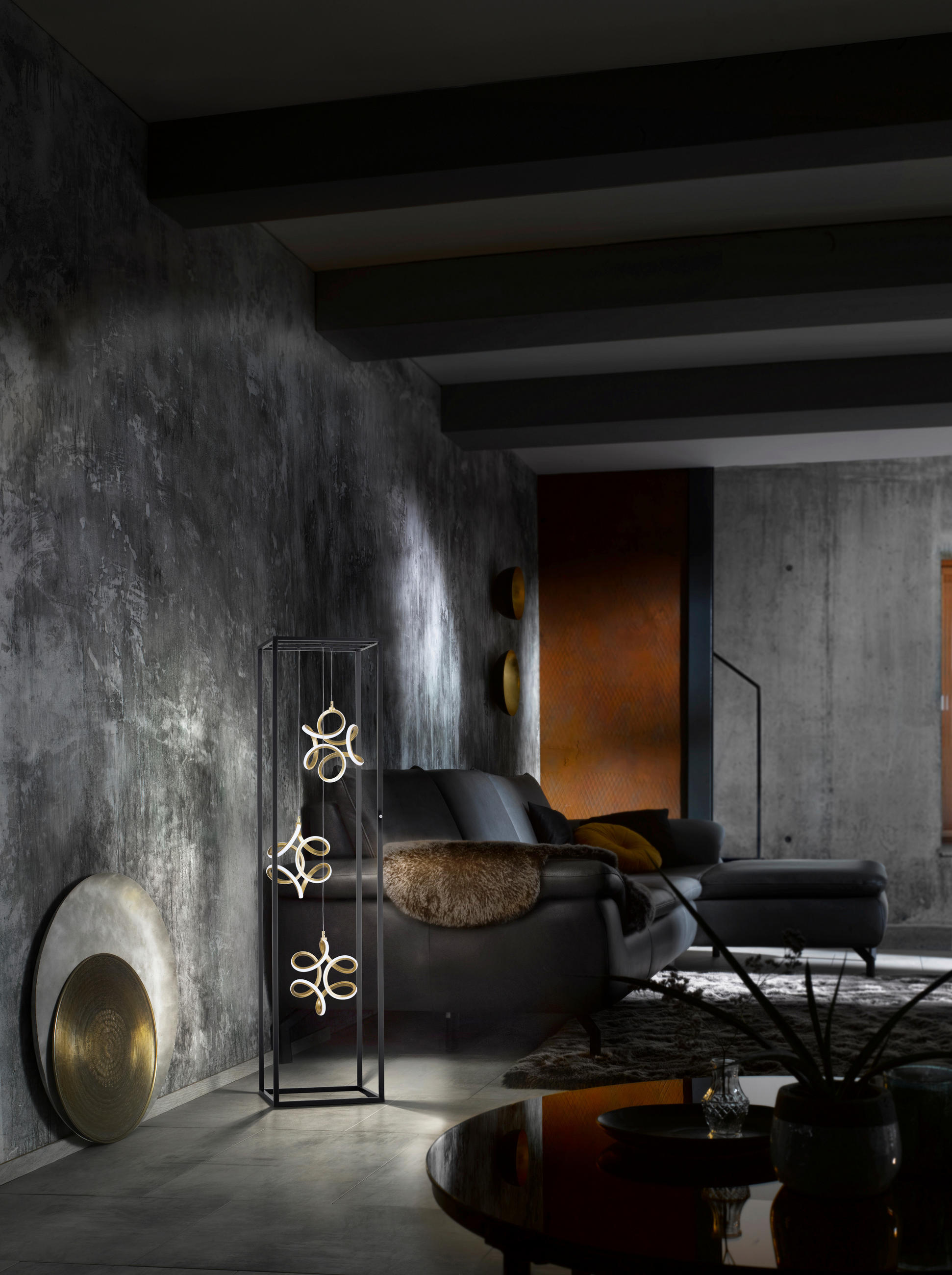 LED-STEHLEUCHTE - Weiss/Goldfarben, Basics, Kunststoff/Metall (35/35/140cm) - Fischer & Honsel