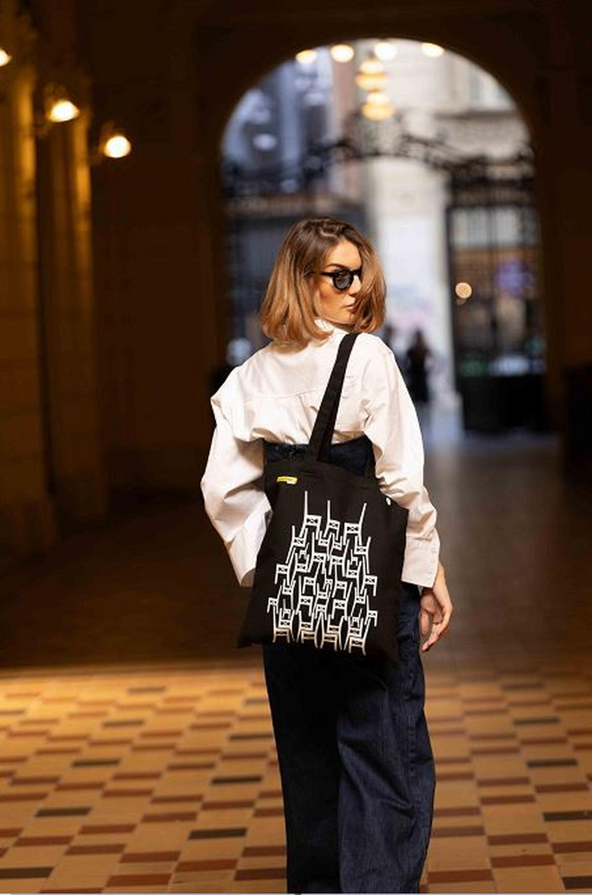 TORBA ZA KUPOVINU  crna, bijela   - bijela/crna, Basics, tekstil (38/42cm)