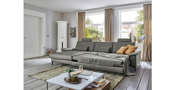 ECKSOFA  in Echtleder Grau  176/334 cm  - Schwarz/Grau, Design, Leder/Metall (176/334cm) - Dieter Knoll