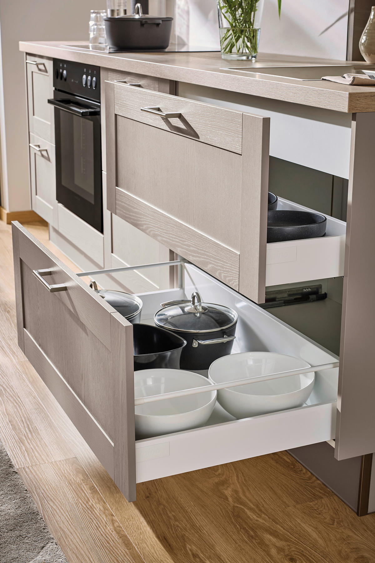 EINBAUKÜCHE   - Eichefarben/Grau, Design, Holzwerkstoff - Xora