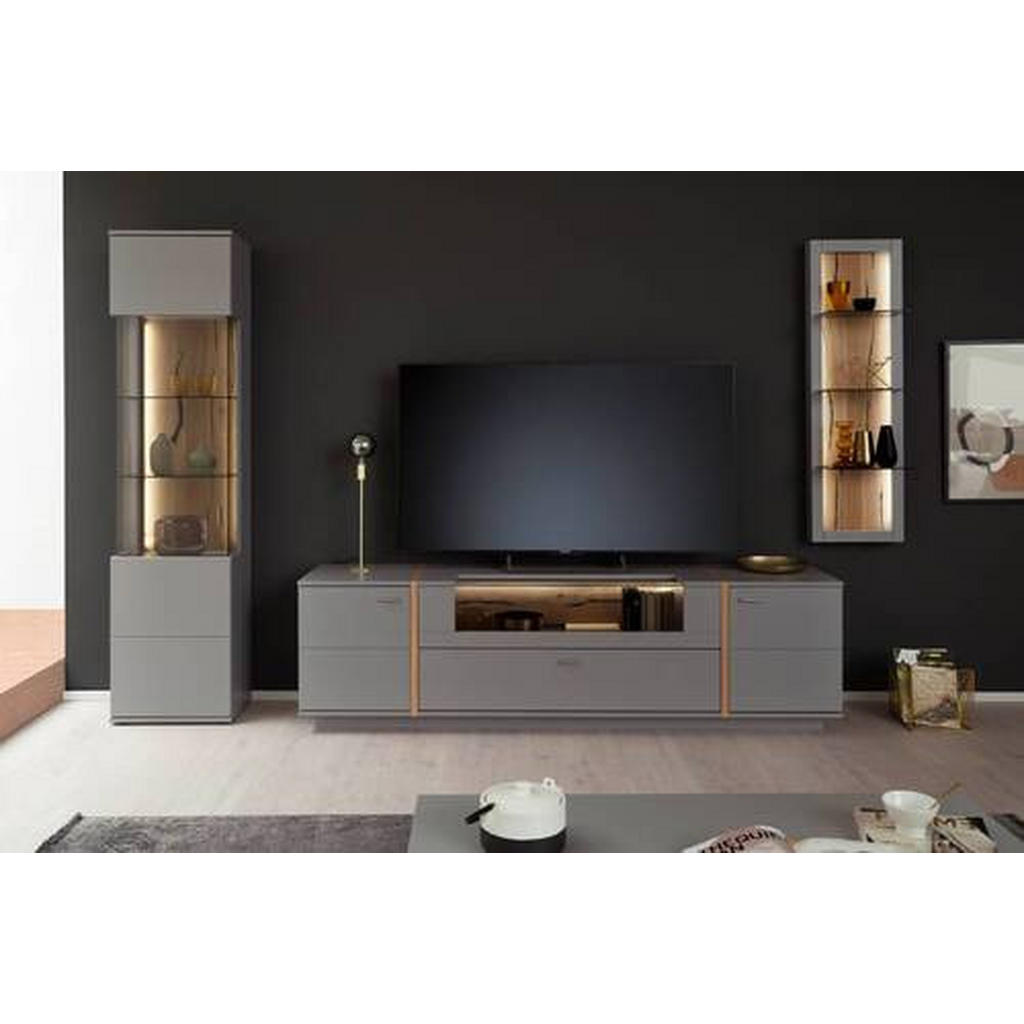 Thumbnail - Mid.you Wohnwand, Grau, Eiche, Metall, furniert, 7 Fächer, 1 Schubladen, 316x207x50 cm, Made in EU, Wohnzimmer, Wohnwänd...