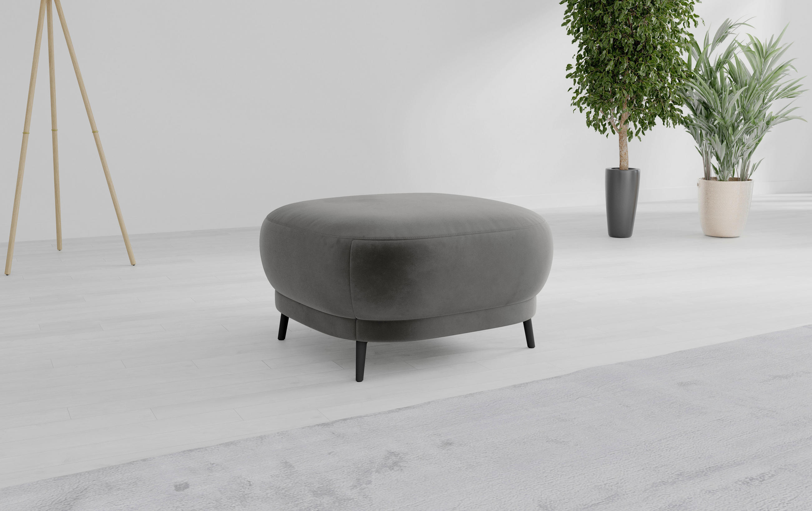 HOCKER in Textil Grau  - Schwarz/Grau, MODERN, Textil/Metall (90/49/90cm) - Sit & More
