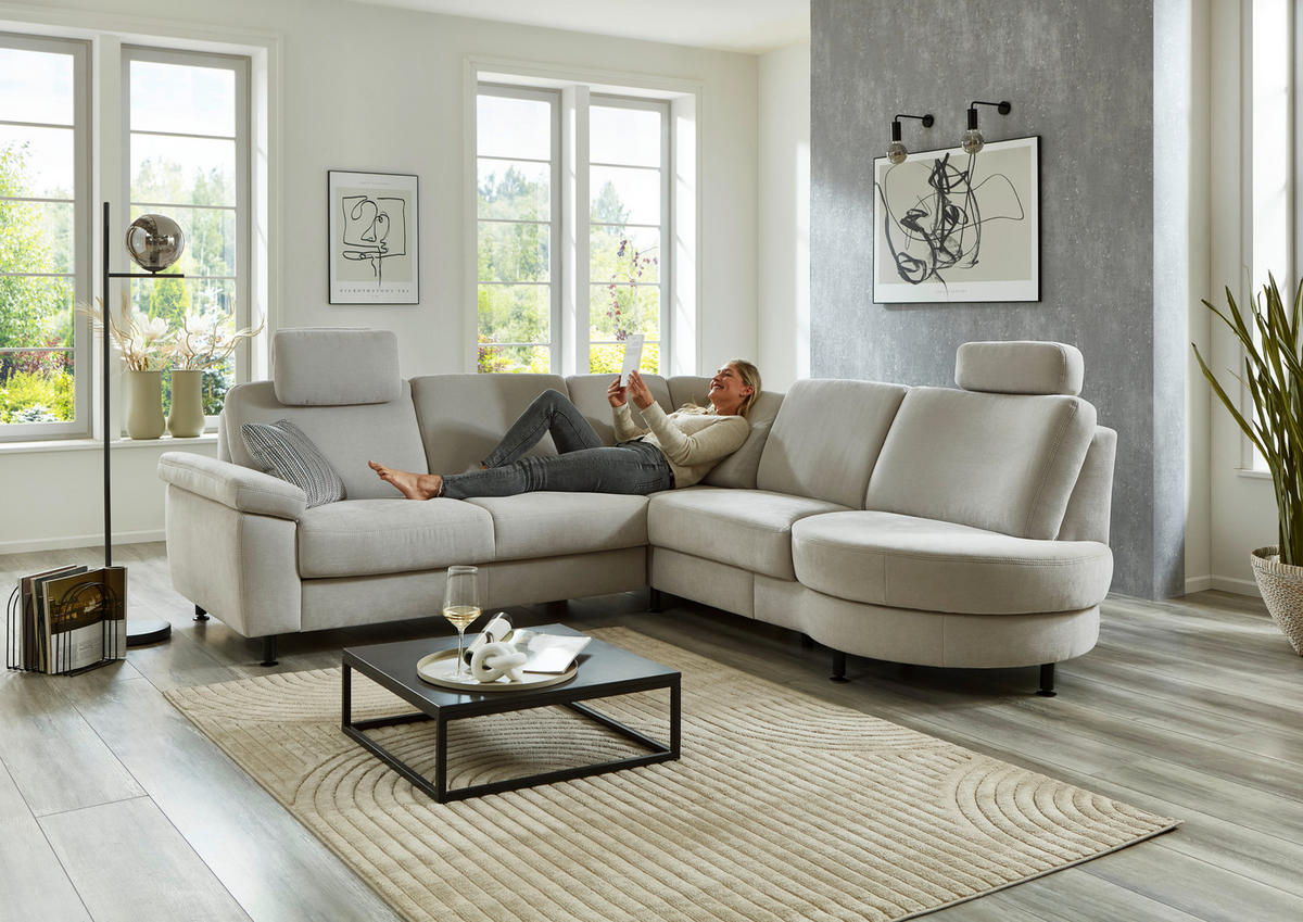 ECKSOFA in Flachgewebe Silberfarben  - Silberfarben/Schwarz, Konventionell, Textil/Metall (248/252cm) - Beldomo Comfort