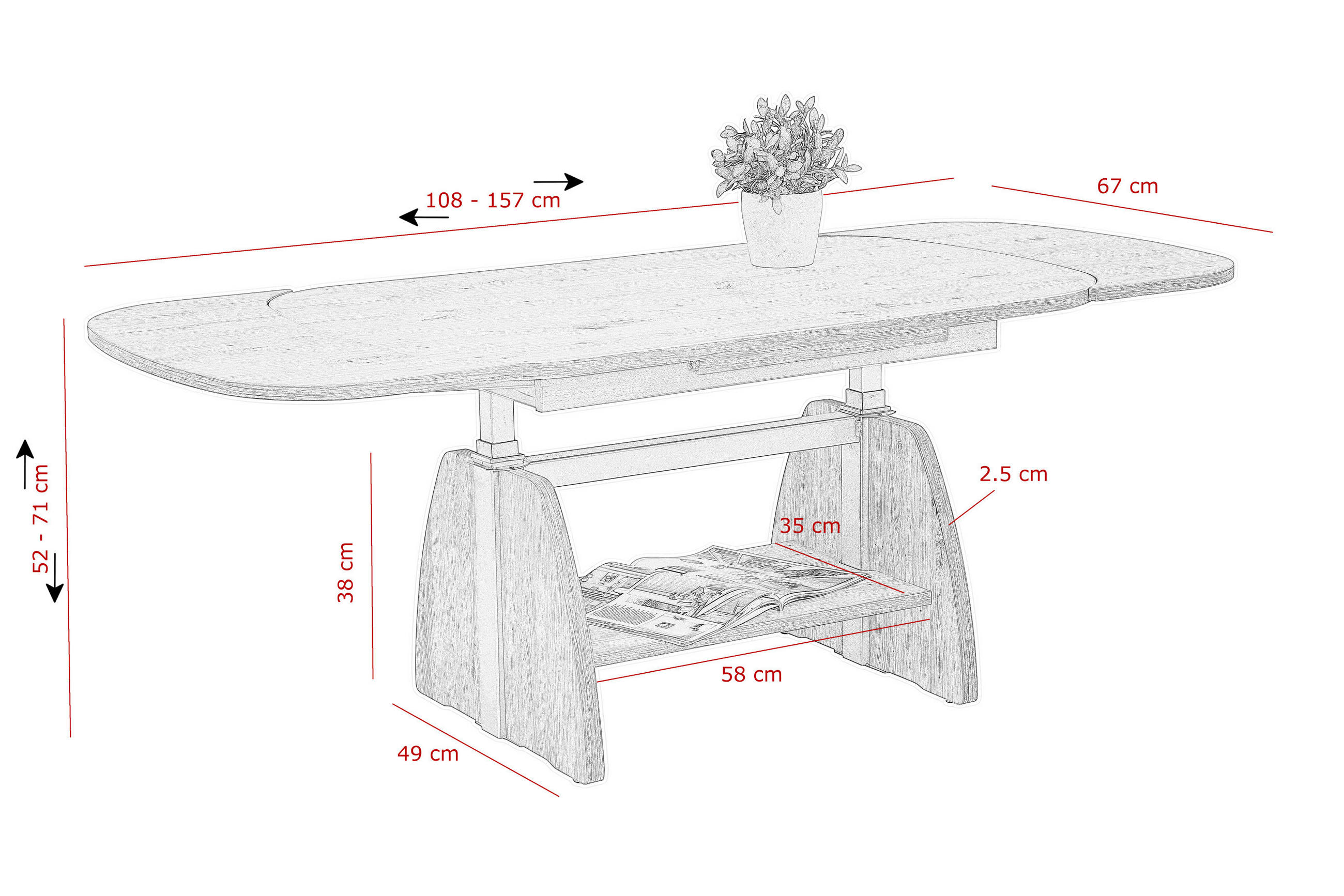 COUCHTISCH 108-157/67/53-69 cm rechteckig Eiche Artisan  - Eiche Artisan, KONVENTIONELL, Holzwerkstoff (108-157/67/53-69cm) - Boxxx