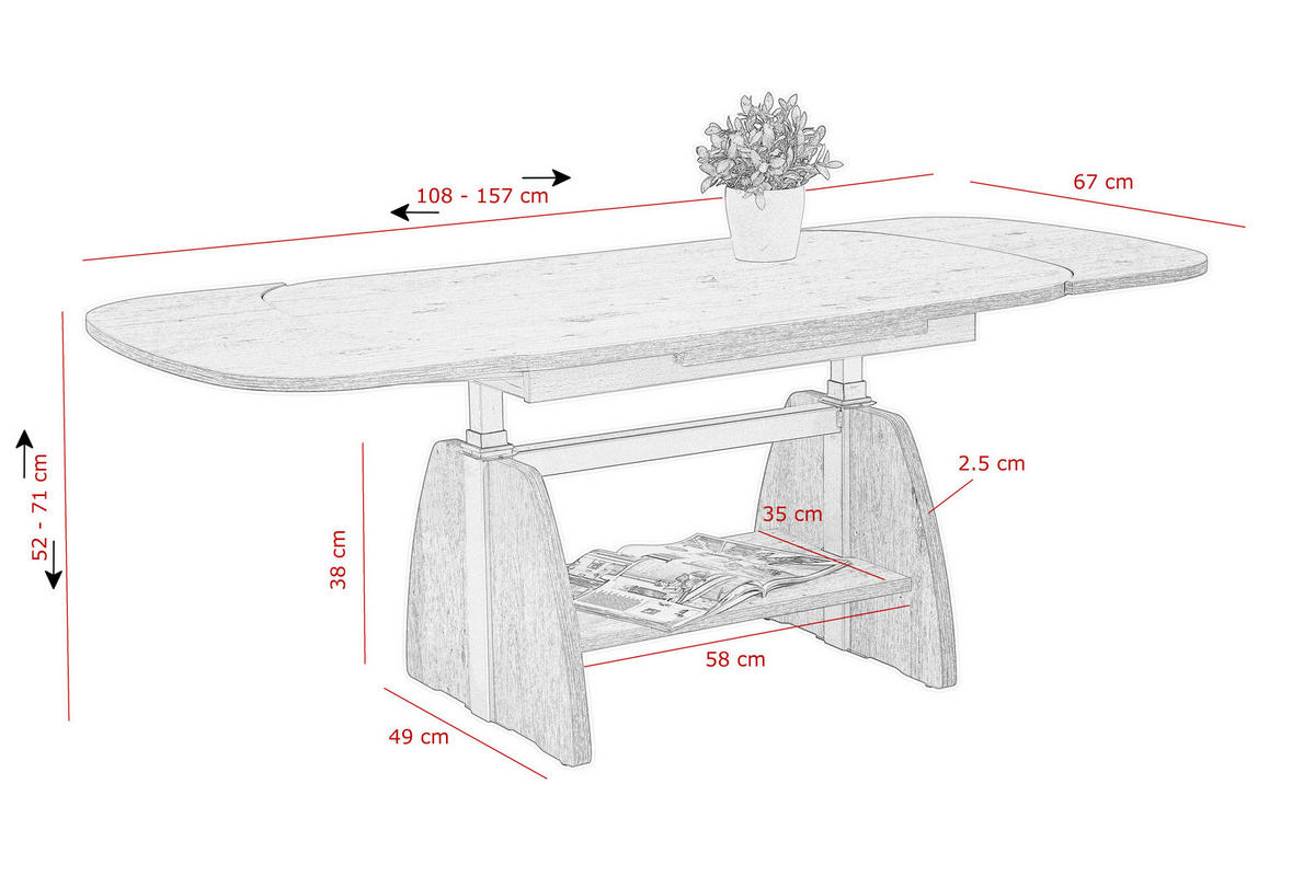 COUCHTISCH 108-157/67/53-69 cm rechteckig Sonoma Eiche  - Sonoma Eiche, KONVENTIONELL, Holzwerkstoff (108-157/67/53-69cm) - Boxxx