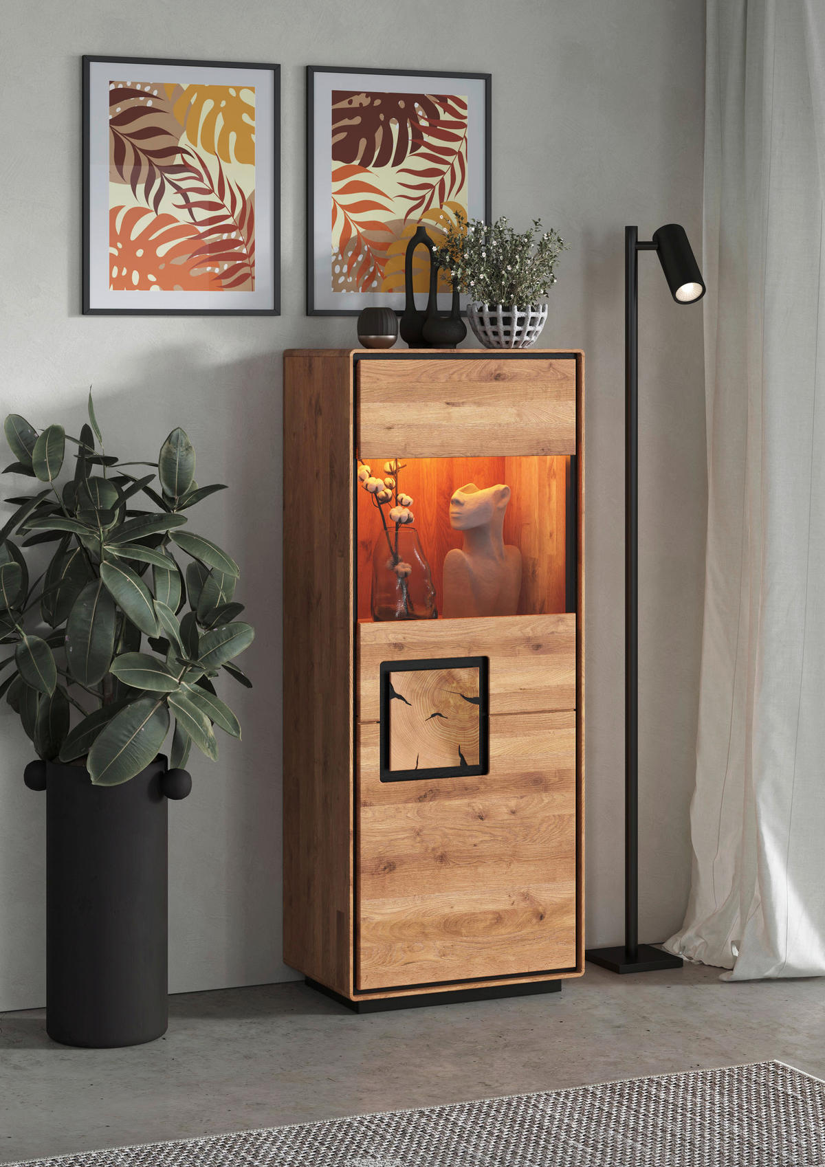 HIGHBOARD  60/152/40 cm  - Wildeiche/Schwarz, Basics, Holz (60/152/40cm) - Livetastic