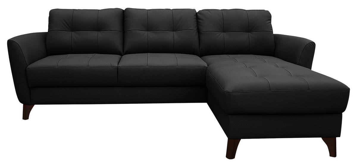 ECKSOFA in Lederlook Echtleder Schwarz  - Buchefarben/Schwarz, Design, Leder/Holz (238/168cm) - Livetastic