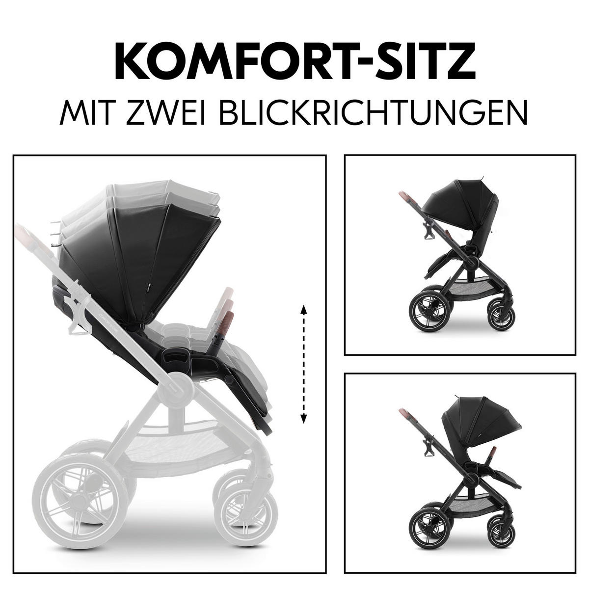 KOMBIKINDERWAGEN  Comfort N Care Set  Black  - Schwarz, Basics, Textil/Metall (59,5/114/99cm) - Hauck