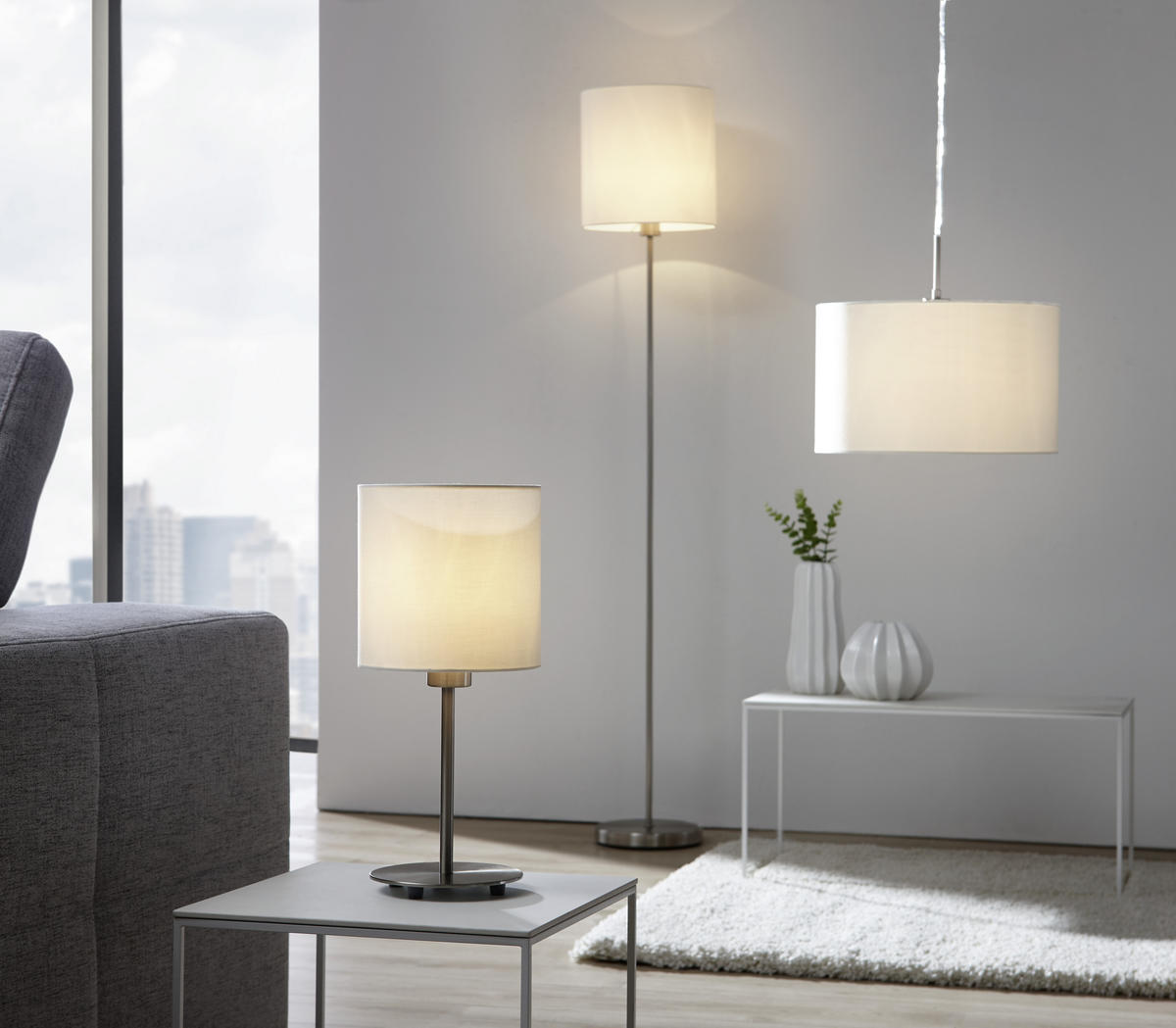 STOJACIA LAMPA, 23/158 cm  - biela, Konventionell, kov/textil (23/158cm) - Eglo