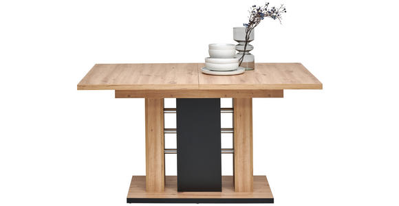 ESSTISCH in Metall, Holzwerkstoff 140-180/90/75,5 cm  - Schwarz/Eiche Artisan, KONVENTIONELL, Holzwerkstoff/Metall (140-180/90/75,5cm) - Carryhome