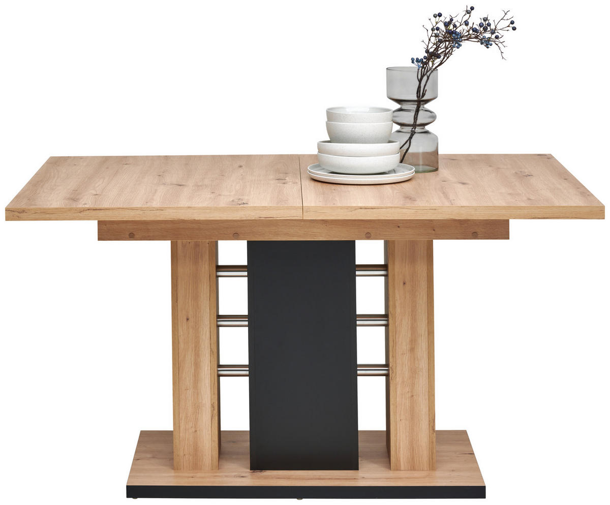 TABLE in Metall, Holzwerkstoff 140-180/90/75,5 cm  - Schwarz/Eiche Artisan, Konventionell, Holzwerkstoff/Metall (140-180/90/75,5cm) - Carryhome