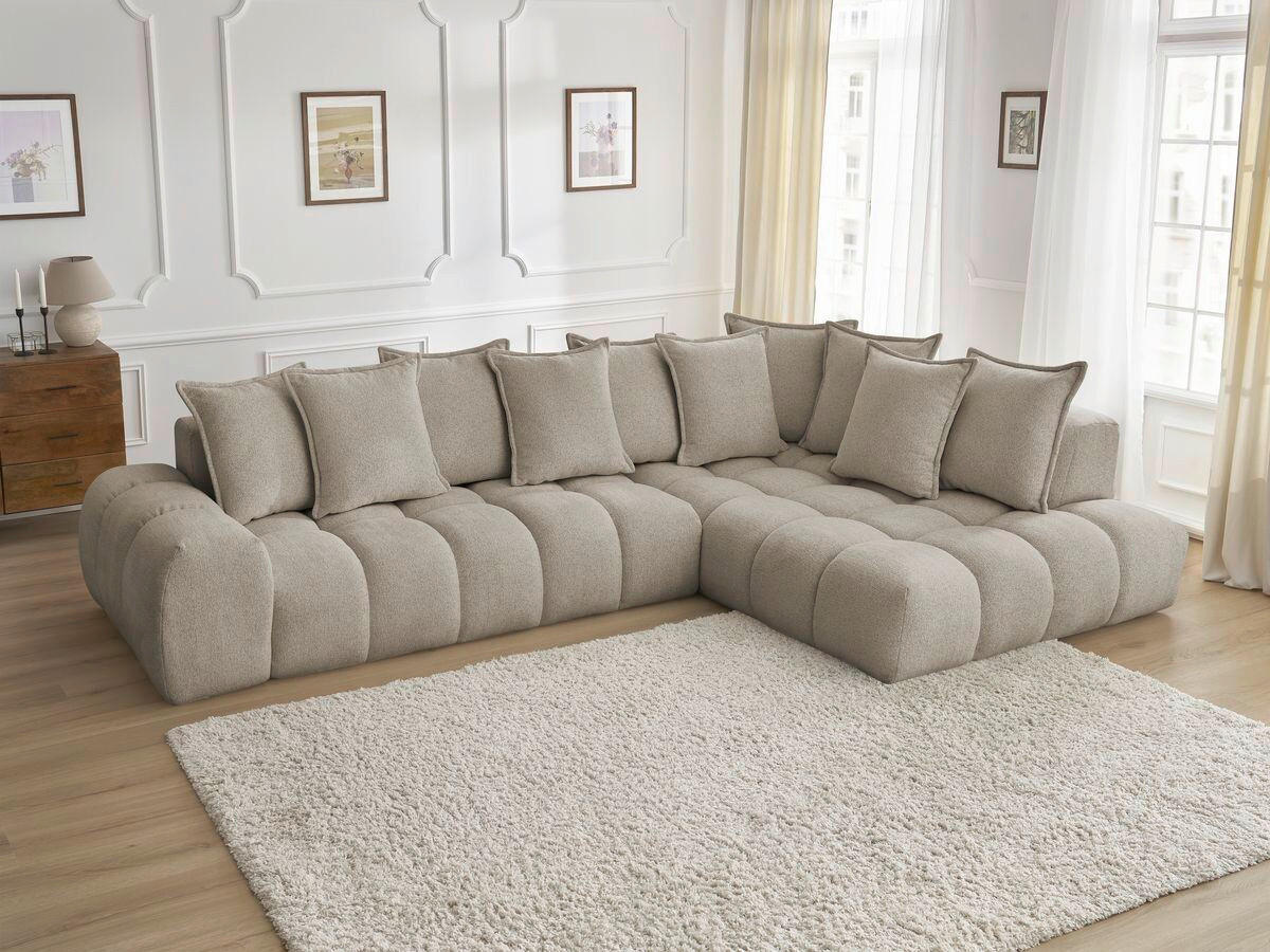 ECKSOFA Ottomane rechts  EVEREST Taupe Flachgewebe  - Taupe/Schwarz, MODERN, Kunststoff/Textil (352/210cm) - Livetastic