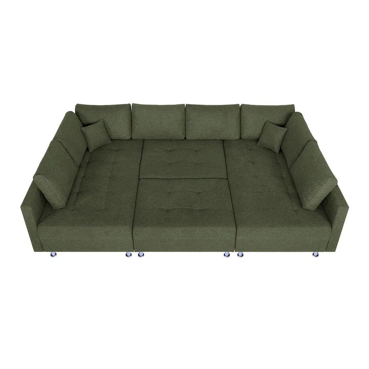 WOHNLANDSCHAFT Olivgrün Webstoff  - Chromfarben/Schwarz, Design, Textil (192/308/192cm) - P & B