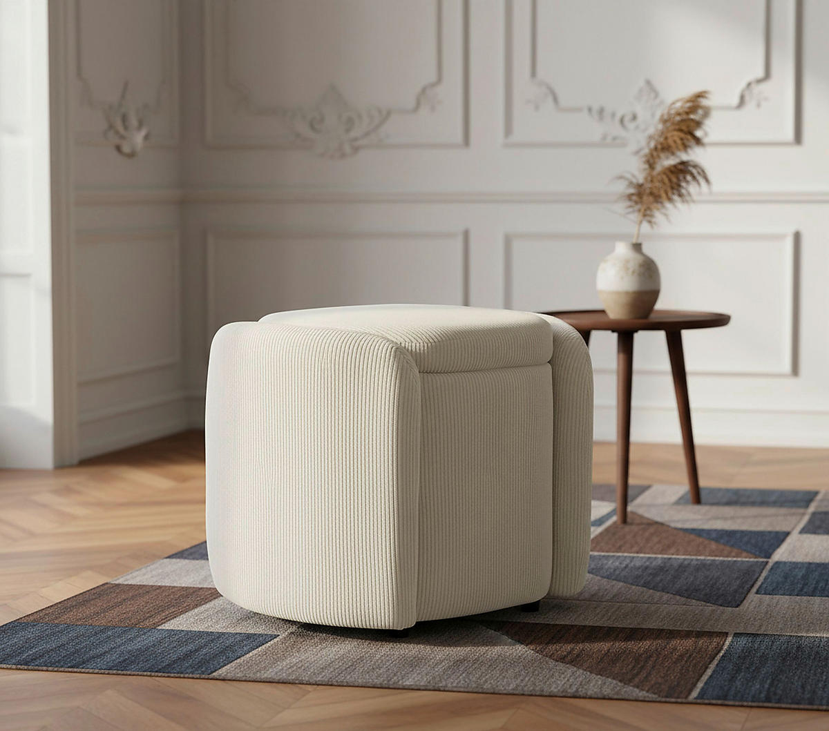 HOCKER in Textil Beige  - Beige/Schwarz, Design, Kunststoff/Textil (57/47/42cm) - P & B