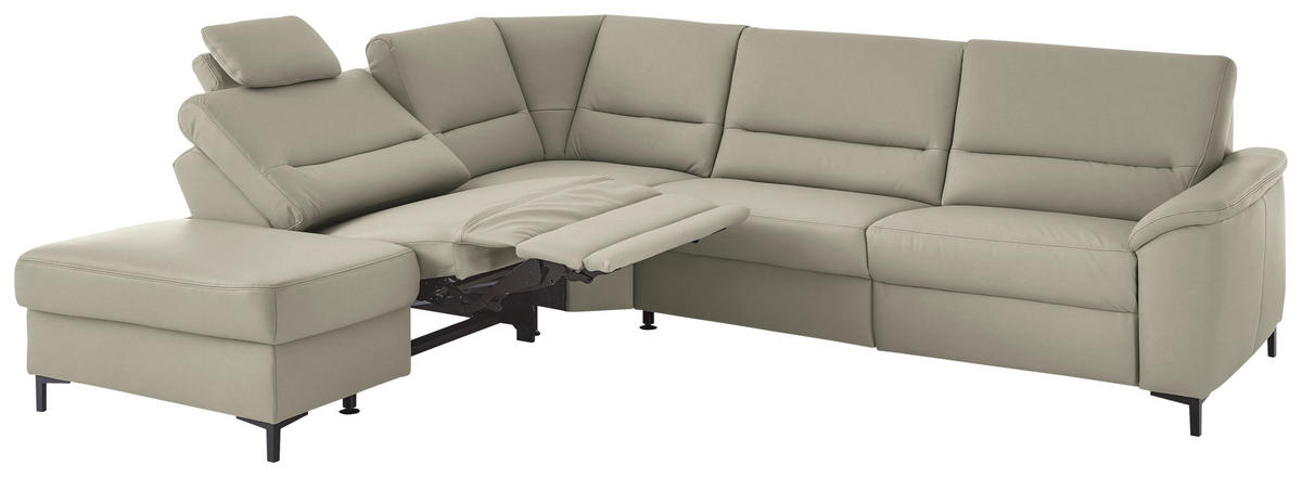 ECKSOFA  in Echtleder Grau  249/290 cm  - Schwarz/Grau, KONVENTIONELL, Leder/Metall (249/290cm) - Beldomo Premium