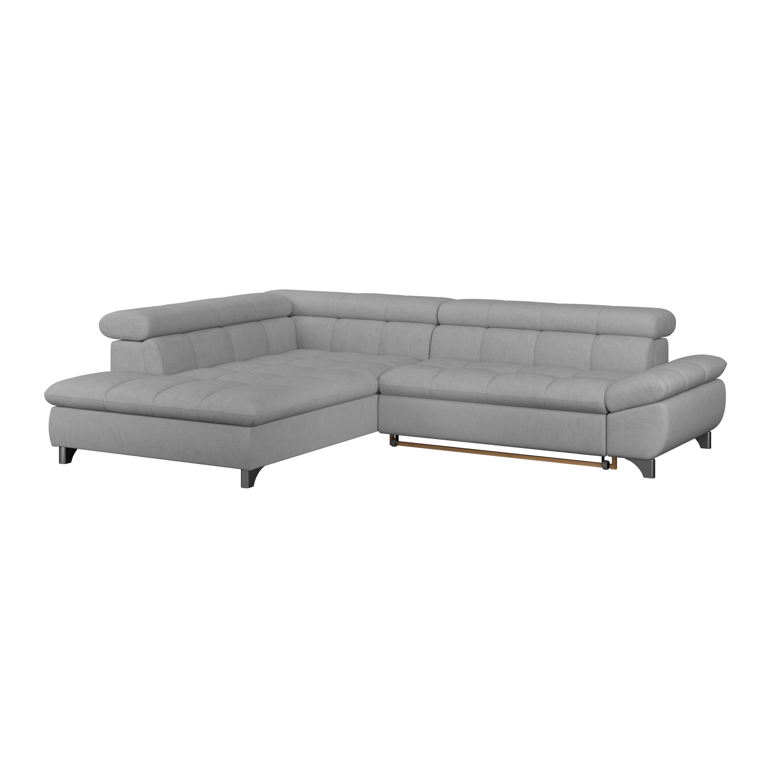 ECKSOFA Grau Chenille Schlaffunktion, Kopfteilverstellung  - Chromfarben/Grau, KONVENTIONELL, Textil/Metall (234/312cm) - Livetastic