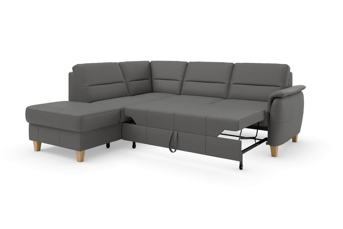 ROHOVÁ SEDAČKA, koža, mokka - farba duba/mokka, Basics, koža/drevo (212/236cm) - Sit & More