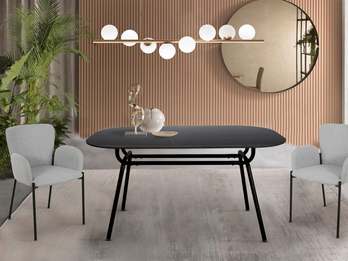 ESSTISCH rechteckig Schwarz  - Schwarz, Design, Stein/Metall (150/90/75cm) - Livetastic