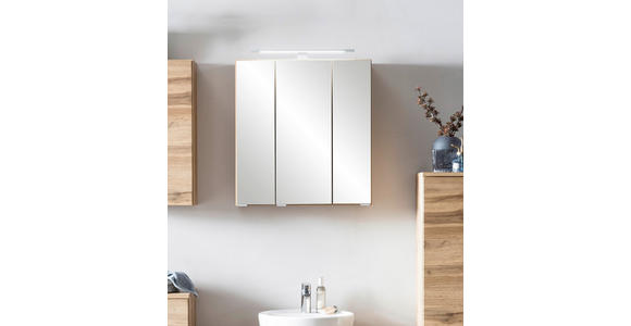 SPIEGELSCHRANK 60/64/20 cm - Eiche Wotan/Alufarben, Natur, Glas/Holzwerkstoff (60/64/20cm) - Xora