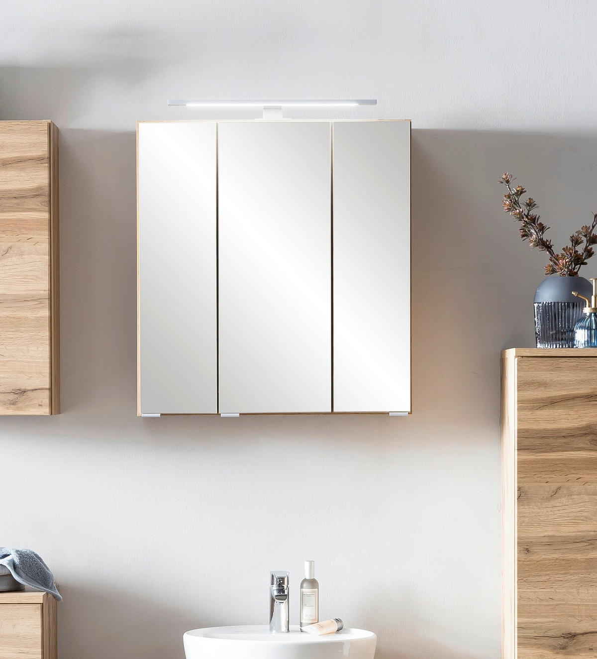 SPIEGELSCHRANK 60/64/20 cm  - Eiche Wotan/Alufarben, Natur, Glas/Holzwerkstoff (60/64/20cm) - Xora