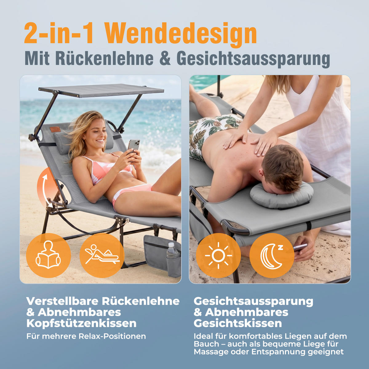 SONNENLIEGE 200/34/70 cm  - Dunkelgrau/Grau, Basics, Textil/Metall (200/34/70cm) - Modante