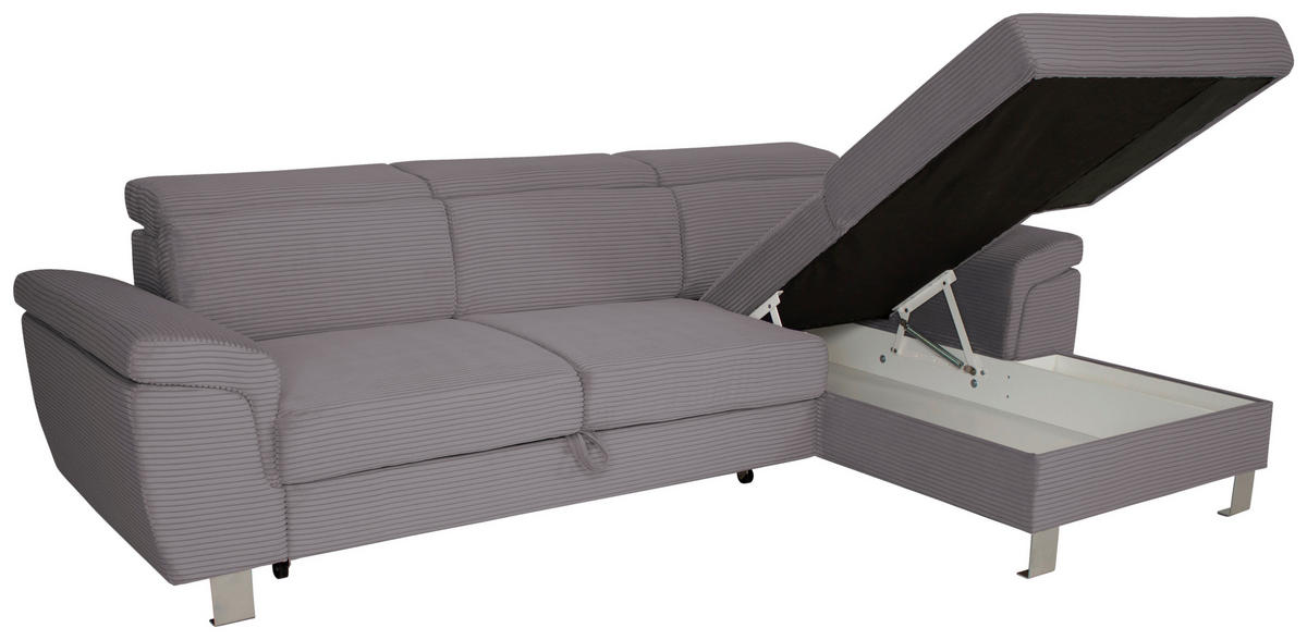 ECKSOFA in Cord Dunkelgrau  - Dunkelgrau/Silberfarben, Design, Textil/Metall (250/167cm) - Xora