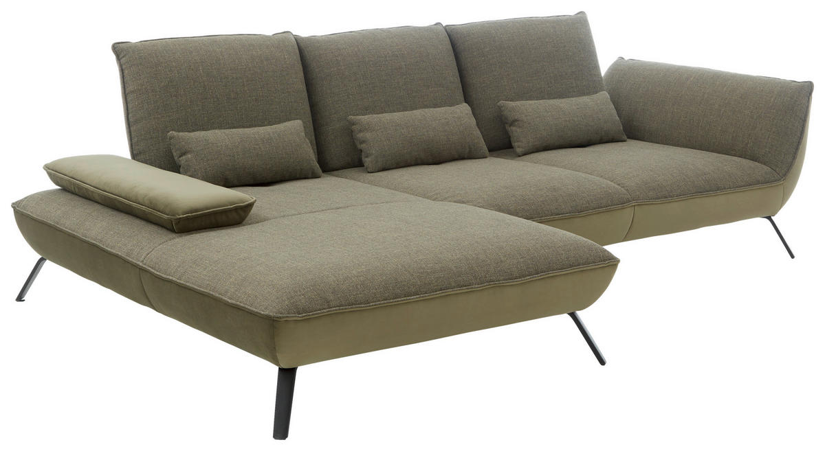 ECKSOFA Flachgewebe Olivgrün  - Schwarz/Olivgrün, Design, Textil/Metall (191/301cm) - Moderano