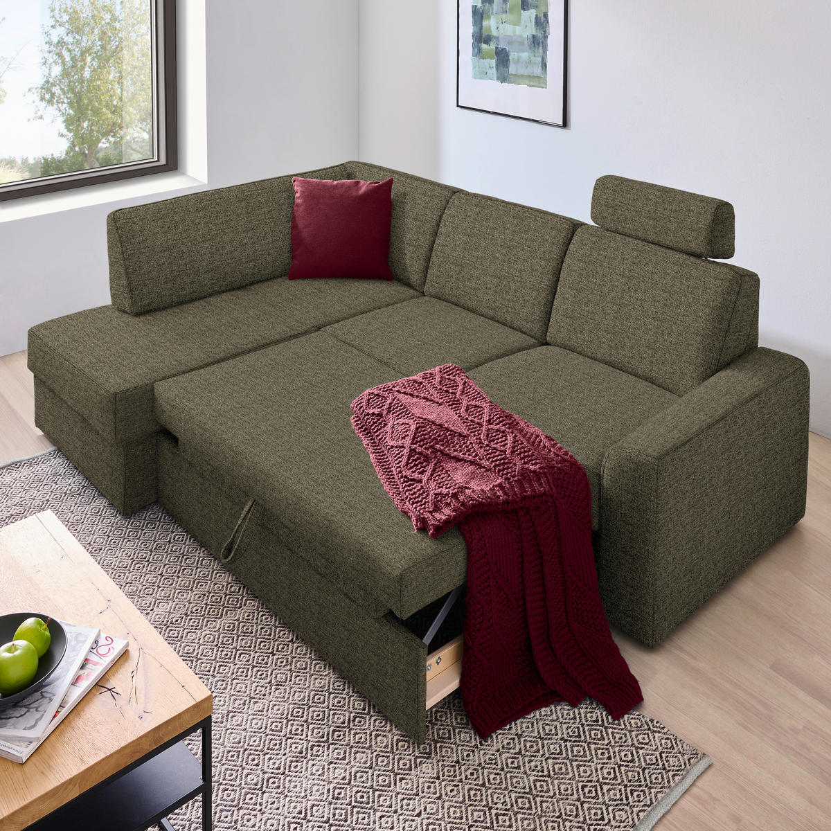 ECKSOFA in Webstoff Hellbraun  165/224 cm  - Hellbraun/Schwarz, KONVENTIONELL, Kunststoff/Textil (165/224cm) - Xora