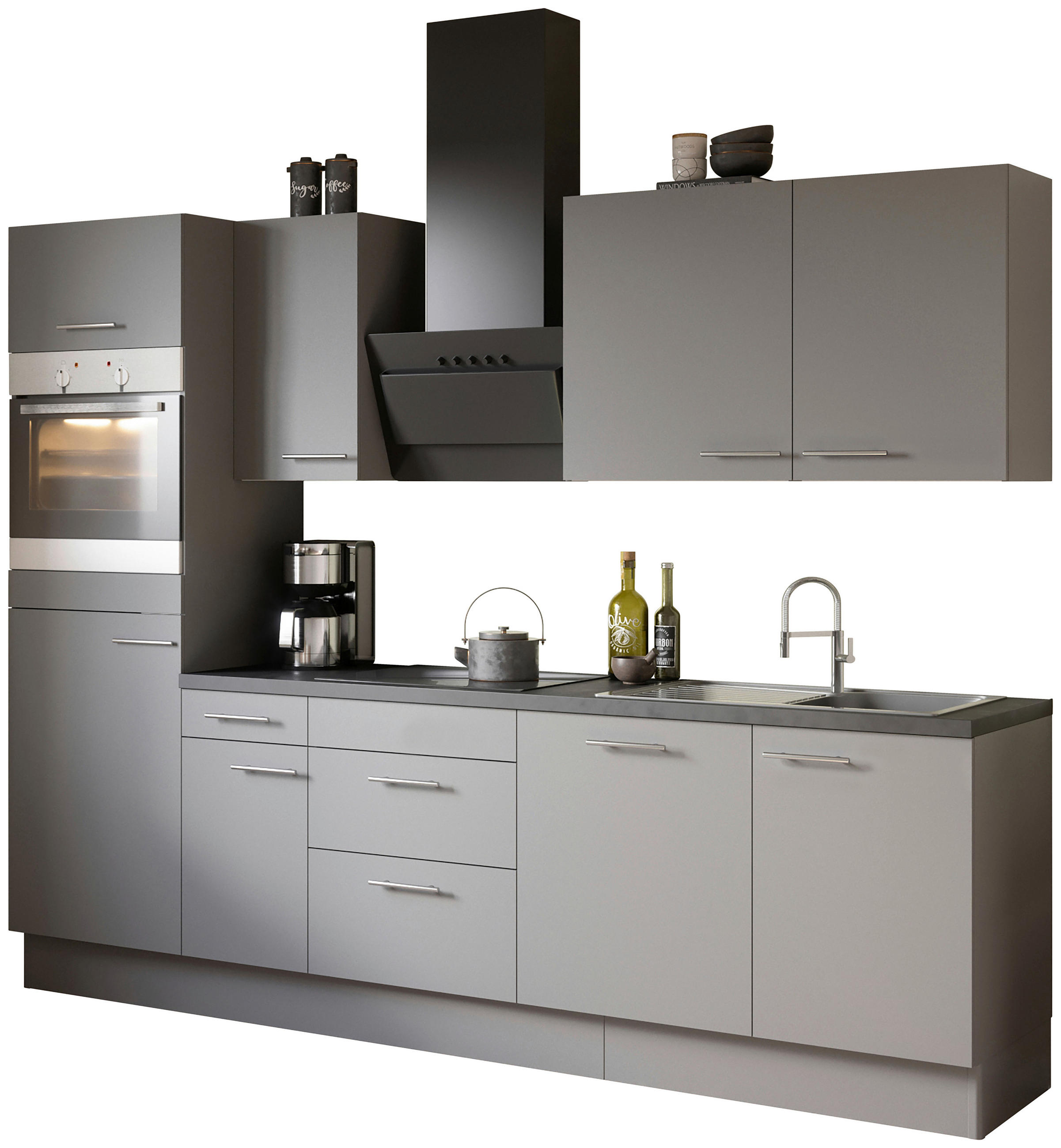 KÜCHENBLOCK 270 cm in Grau - Edelstahlfarben/Anthrazit, Basics, Holzwerkstoff/Metall (270cm) - Optifit