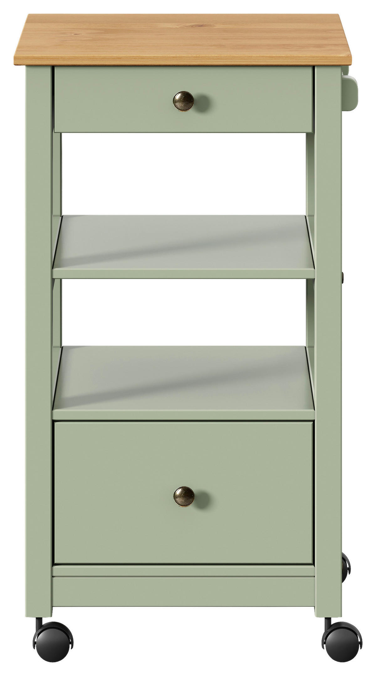 SERVIERWAGEN Pinie massiv Braun, Olivgrün  - Zinkfarben/Olivgrün, MODERN, Holz/Kunststoff (50/90,6/40cm) - Livetastic