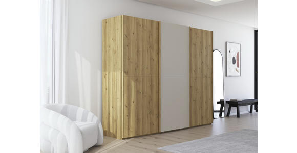 SCHWEBETÜRENSCHRANK 270/223/68 cm 3-türig Eichefarben, Champagner  - Champagner/Eichefarben, Design, Glas/Holz (270/223/68cm) - Novel