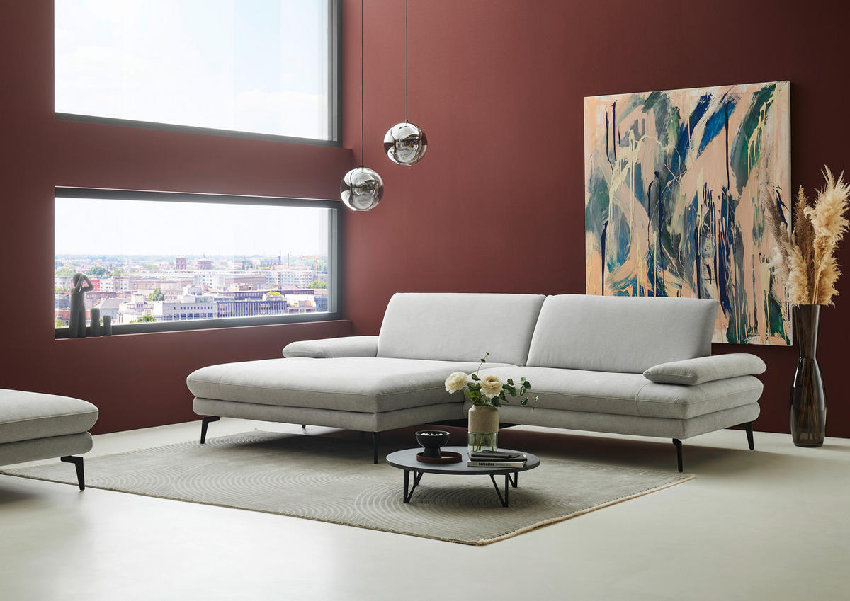 ECKSOFA in Chenille, Flachgewebe Silberfarben  - Silberfarben/Schwarz, Design, Textil/Metall (180/284cm) - Dieter Knoll