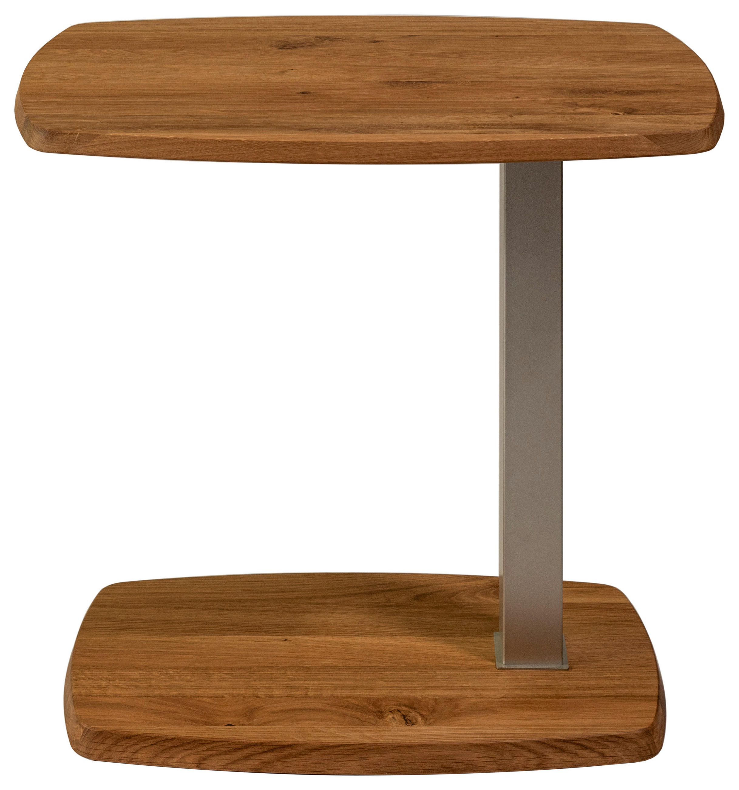 Thumbnail - Beistelltisch, Wildeiche, Silber, Holz, Metall, Wildeiche, vollmassiv, bootsförmig, 40x55-83x60 cm, höhenverstellbar, Wo...