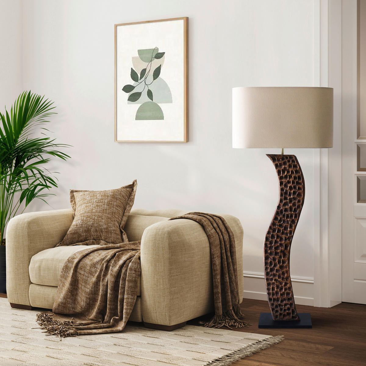 STEHLEUCHTE  40/171/20 cm   - Schwarz/Naturfarben, Design, Holz/Textil (40/171/20cm) - P & B