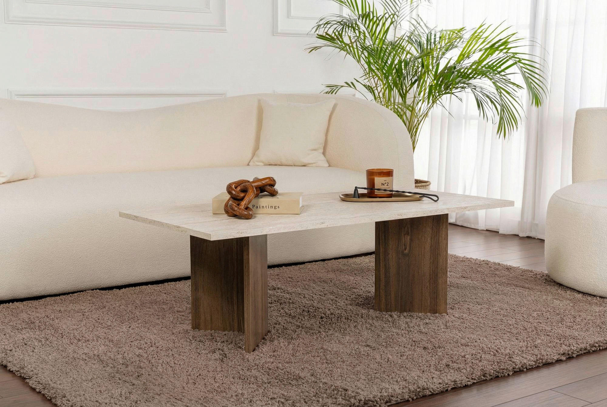 COUCHTISCH rechteckig Creme, Walnussfarben  - Walnussfarben/Creme, Design, Holzwerkstoff (119cm) - MID.YOU