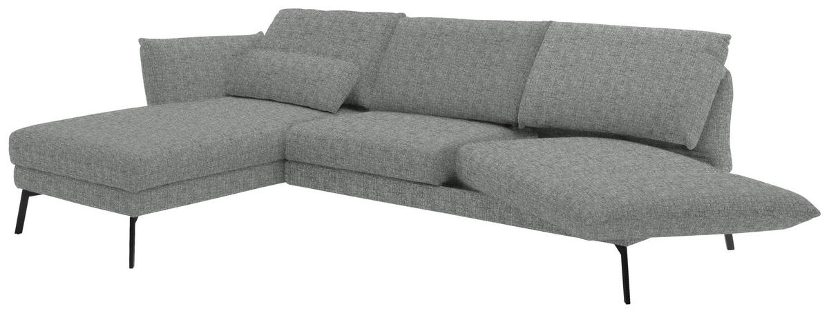ECKSOFA in Flachgewebe Hellgrau  175/277 cm  - Hellgrau/Schwarz, Design, Textil/Metall (175/277cm) - Schöner Wohnen
