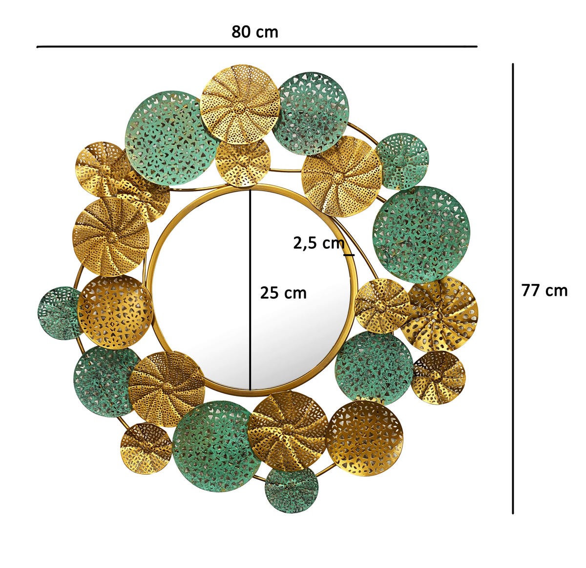 STENSKO OGLEDALO, 80/77/2,5 cm steklo  - zlate barve/zelena, Design, kovina/steklo (80/77/2,5cm) - MID.YOU