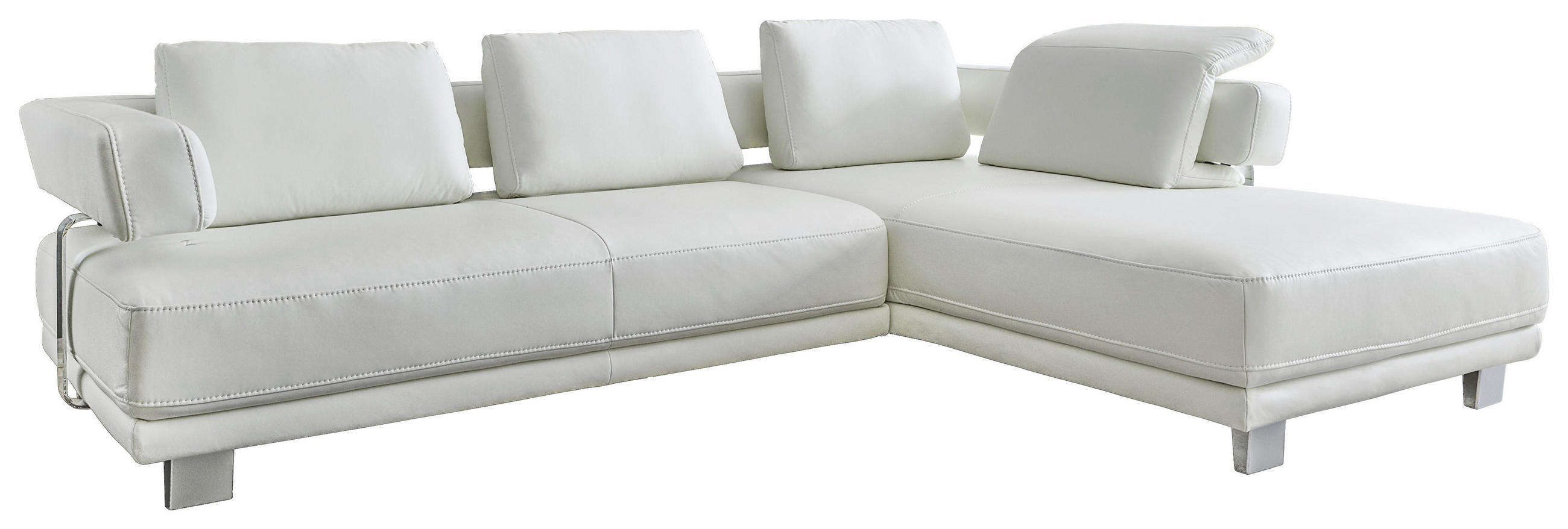 ECKSOFA Weiß Echtleder - Chromfarben/Weiß, Natur, Leder/Metall (297/214cm) - Valdera
