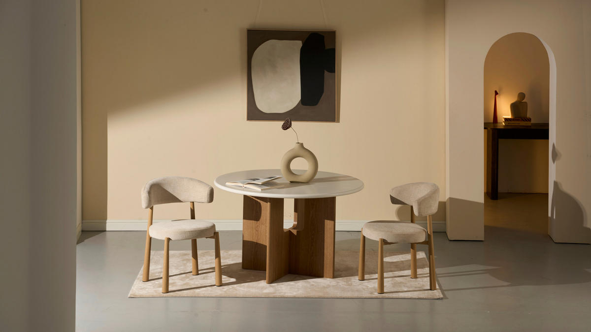 ESSTISCH Echtholz, Nachbildung  Holz, Wellpappe rund Weiß, Eichefarben  - Eichefarben/Weiß, MODERN, Holz/Wellpappe (120/75cm) - Livetastic