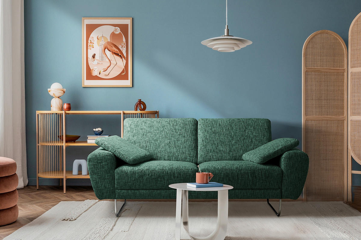 2-SITZER-SOFA SPRING in Webstoff Grün Modern  - Chromfarben/Grün, Design, Textil/Metall (157/85/92cm) - Livetastic