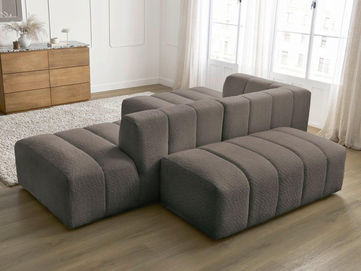 ECKSOFA Ottomane links  ANNECY Taupe Bouclé  - Taupe/Schwarz, MODERN, Kunststoff/Textil (170/262cm)