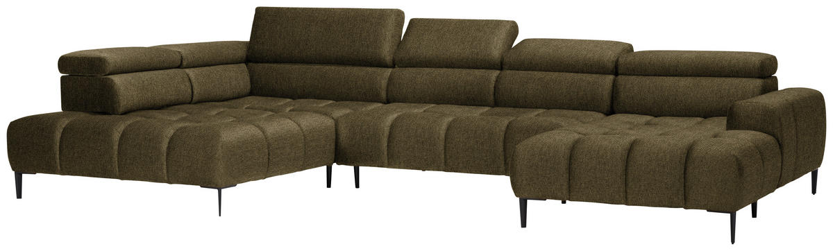 WOHNLANDSCHAFT in Webstoff Olivgrün  - Schwarz/Olivgrün, Design, Textil/Metall (216/385/177cm) - Welnova