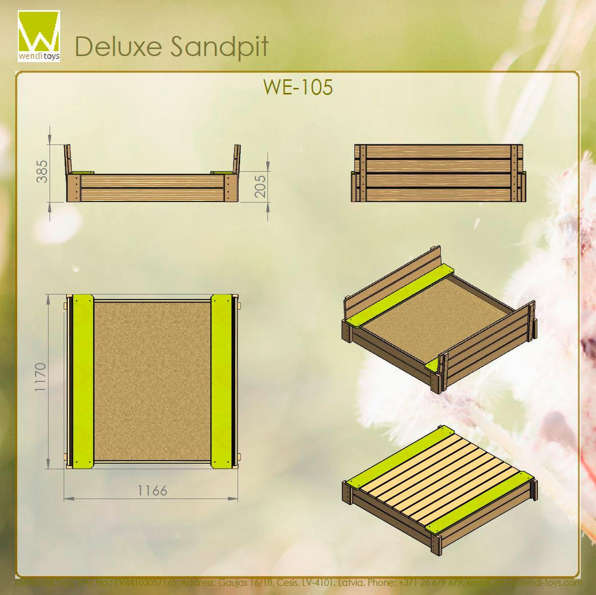 SANDKASTEN 117/117/39 cm  - Fichtefarben/Hellgrün, KONVENTIONELL, Holz (117/117/39cm) - Ambia Garden