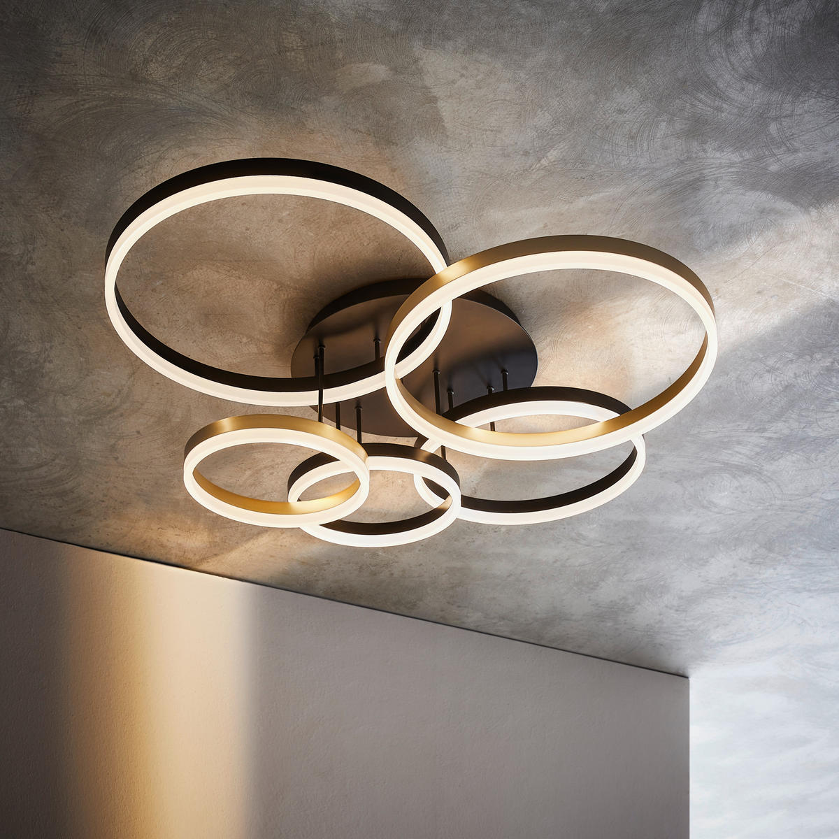 LED-DECKENLEUCHTE 107/87/21 cm   - Goldfarben/Schwarz, Design, Kunststoff/Metall (107/87/21cm) - Dieter Knoll