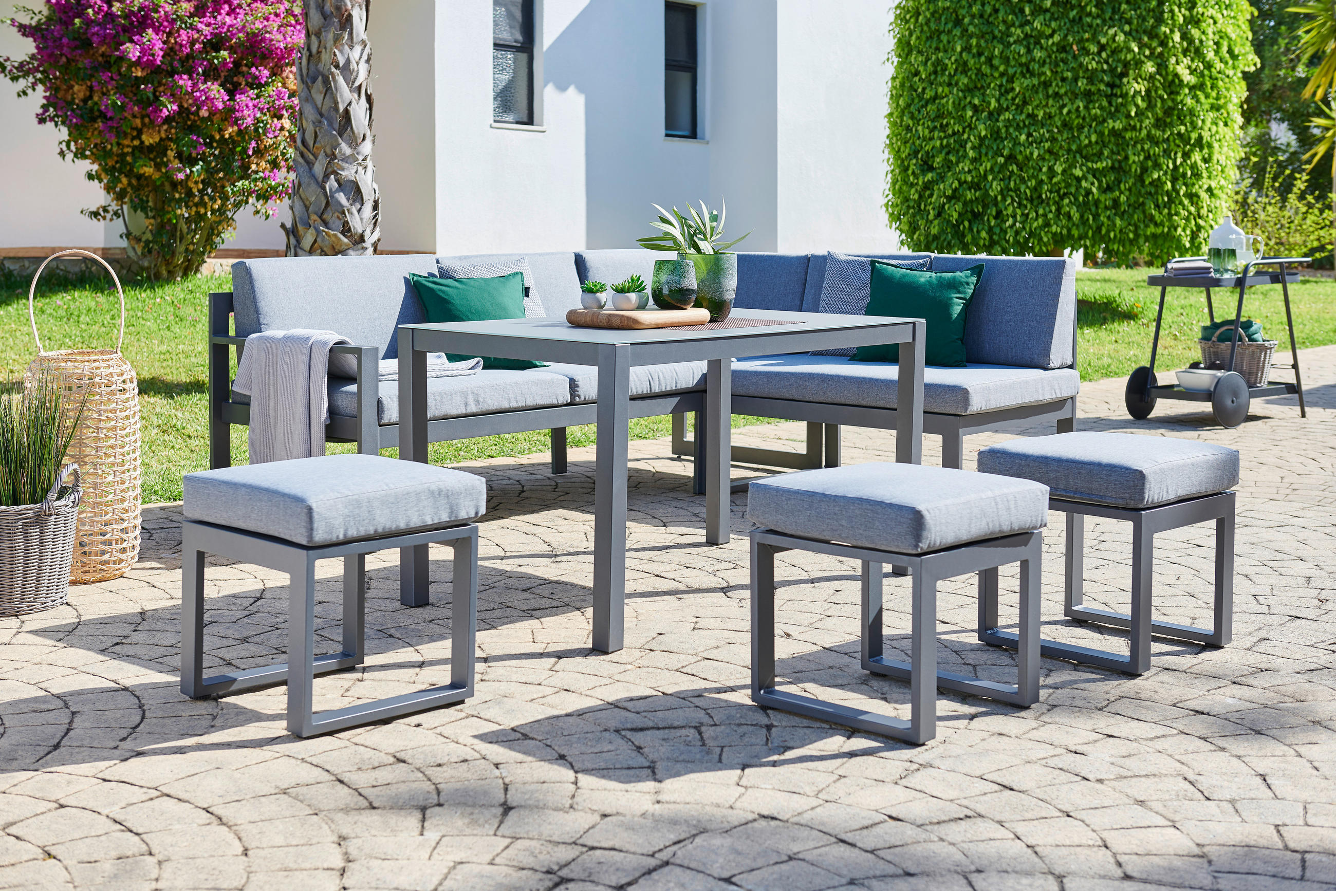 LOUNGESET 6 delar  - mörkgrå/ljusgrå, Design, metall/glas (213/169cm) - Ambia Garden