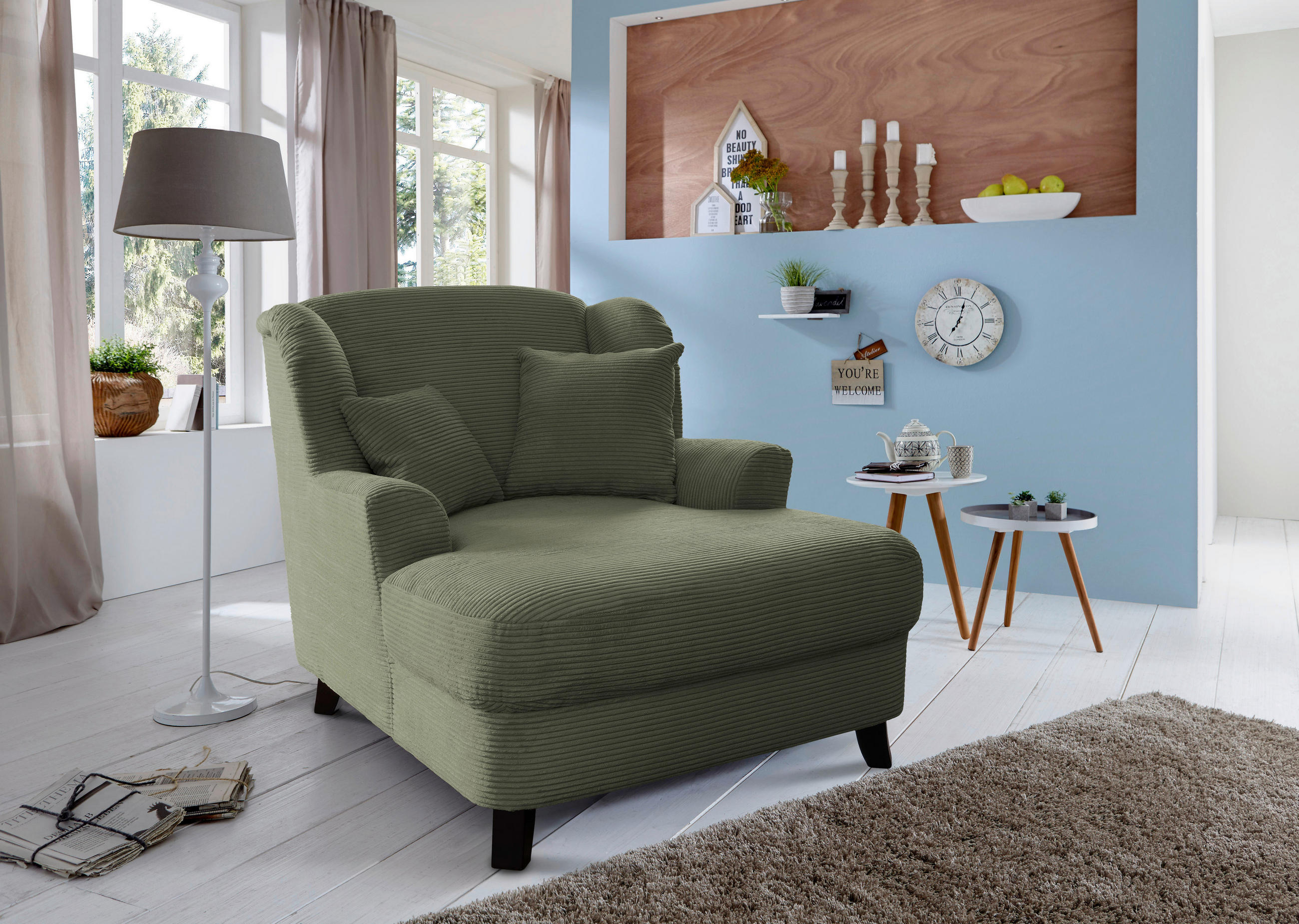 XXL-SESSEL Cord Olivgrün    - Dunkelbraun/Olivgrün, KONVENTIONELL, Holz/Textil (109/104/145cm) - Sit & More