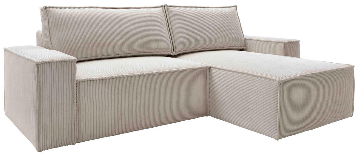 ECKSCHLAFSOFA  mit Armlehnen seitenverkehrt montierbar Samt Beige  - Beige/Schwarz, KONVENTIONELL, Holz/Kunststoff (251/170cm) - MID.YOU