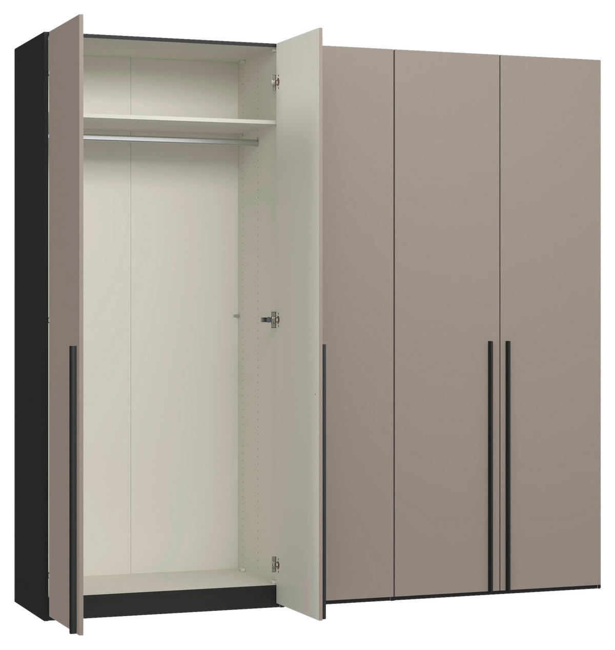 DREHTÜRENSCHRANK 253/236/59 cm,  in Schwarz, Hellbraun, 5-türig  - Hellbraun/Schwarz, Design, Glas/Holzwerkstoff (253/236/59cm) - Jutzler