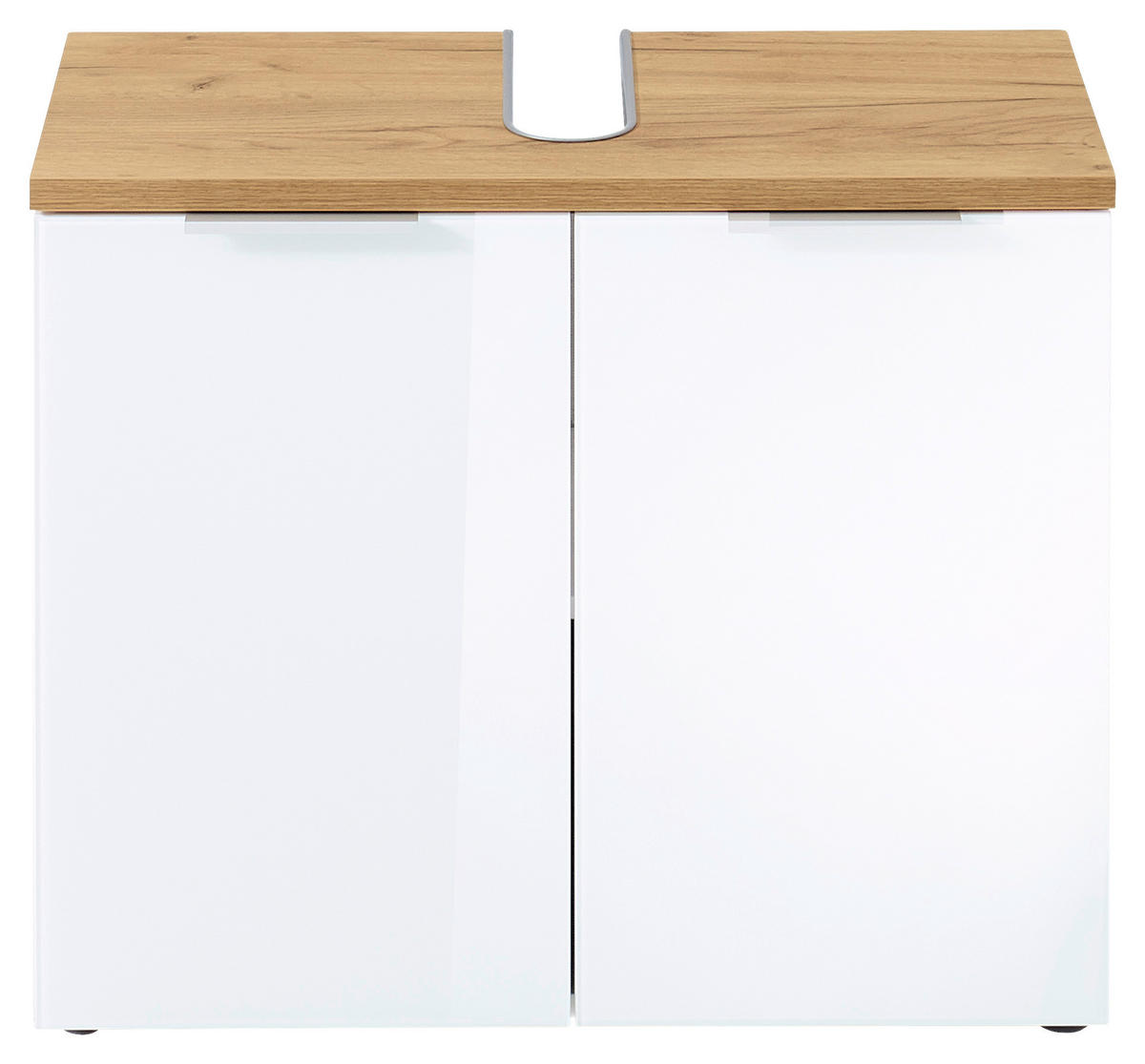 WASCHBECKENUNTERSCHRANK 70/58/34 cm  - Edelstahlfarben/Eichefarben, Design, Glas/Holzwerkstoff (70/58/34cm) - Germania